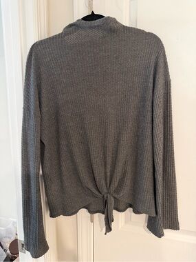 Socialite Dark Gray Waffle Knit Tie-Back Sweater
